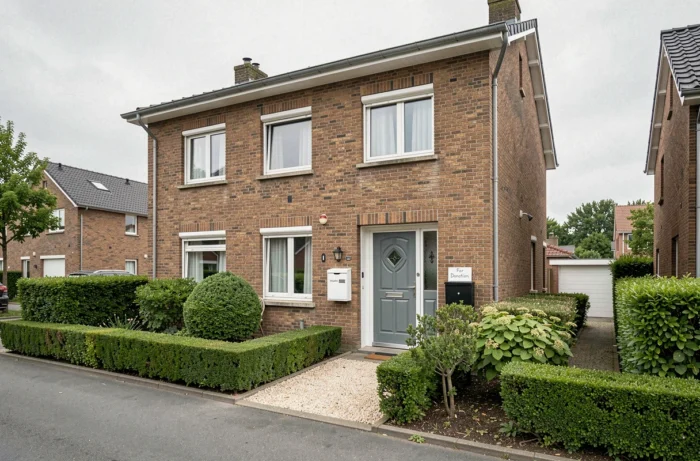 Maison familiale belge en briques proposée à la donation dans un quartier résidentiel