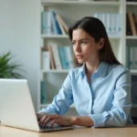 Femme enseignante face à un problème de connexion sur sa messagerie académique Orléans-Tours depuis son bureau
