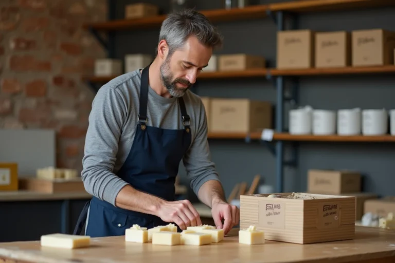 Travailleur en ESAT emballant des produits artisanaux dans un atelier spécialisé en France